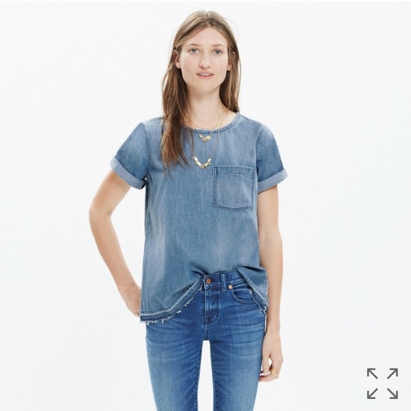 Madewell • Denim Drop-hem Tee in Edna Wash - Picture 5 of 8